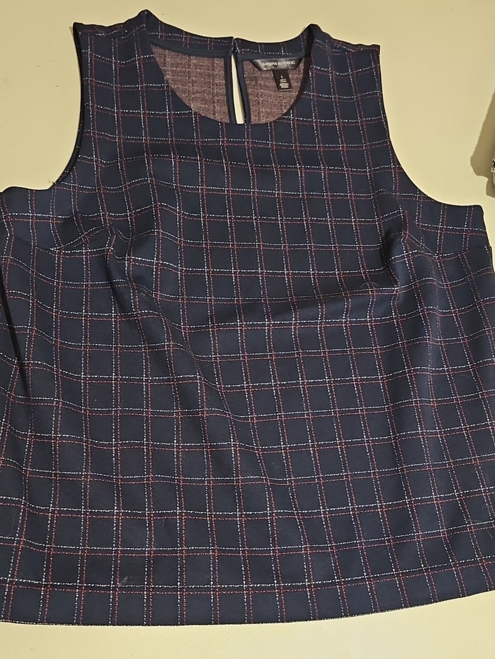 Banana Republic Navy Top with Red and White Windowpane Detail
